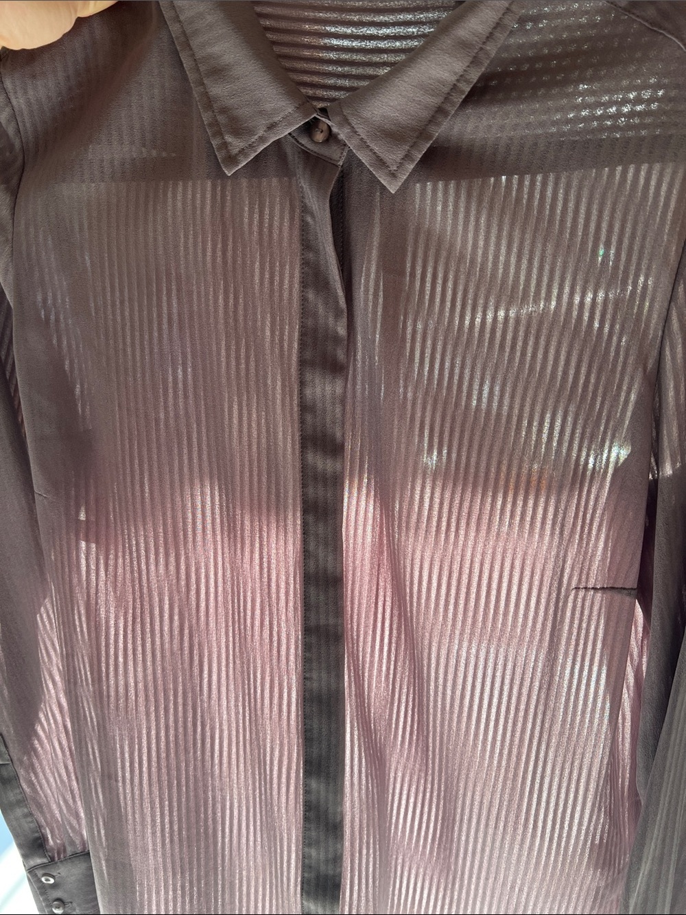 Noir Grey Sheer Striped Long-Sleeve Shirt, Drapes